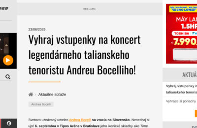 Vyhraj vstupenky na koncert legendárneho talianskeho tenoristu Andreu Bocelliho